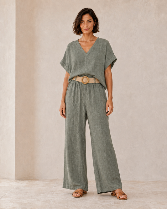 PANTALÓN + CINTURÓN LIN-KHAKI