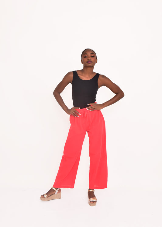 PANTALÓN LINO FRESA