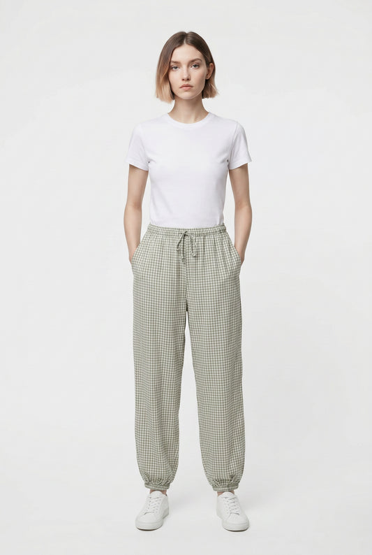 PANTALÓN CUADRO VICHY BOMBACHO-VERDE