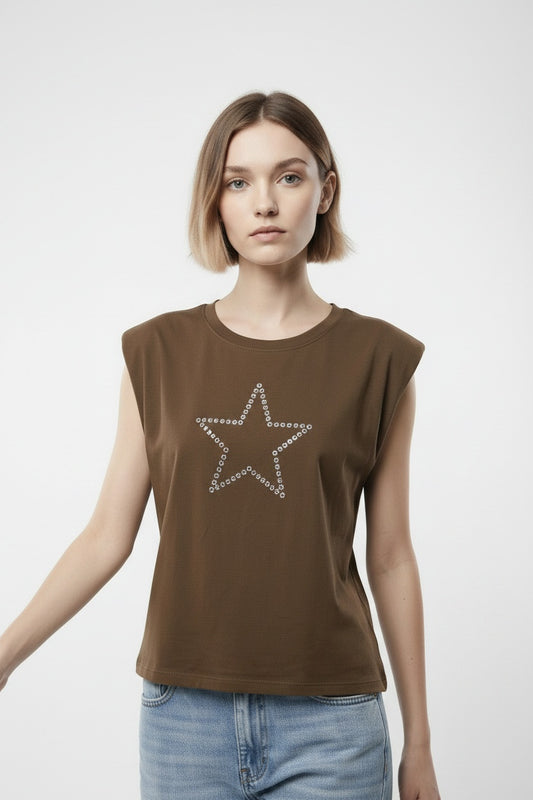 CAMISETA HOMBRERA ESTRELLA-MARRÓN