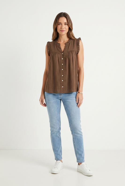 BLUSA VOLANTITO-MARRÓN
