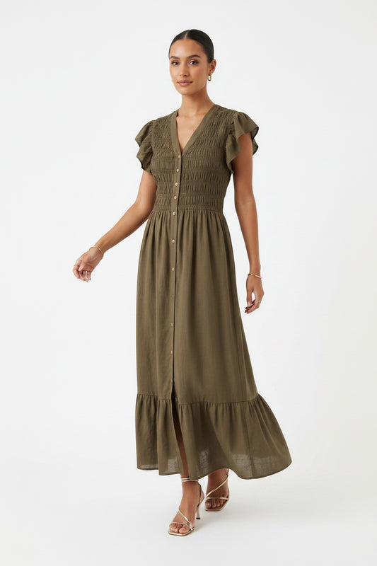 VESTIDO RAYAS NID BOTONES-MARRÓN
