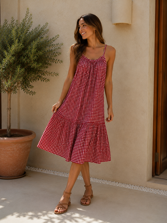 VESTIDO CUADRO VICHY- GRANATE