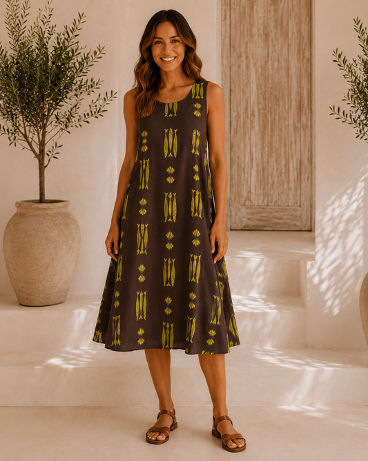 VESTIDO FISH CORTO-MARRÓN / VERDE