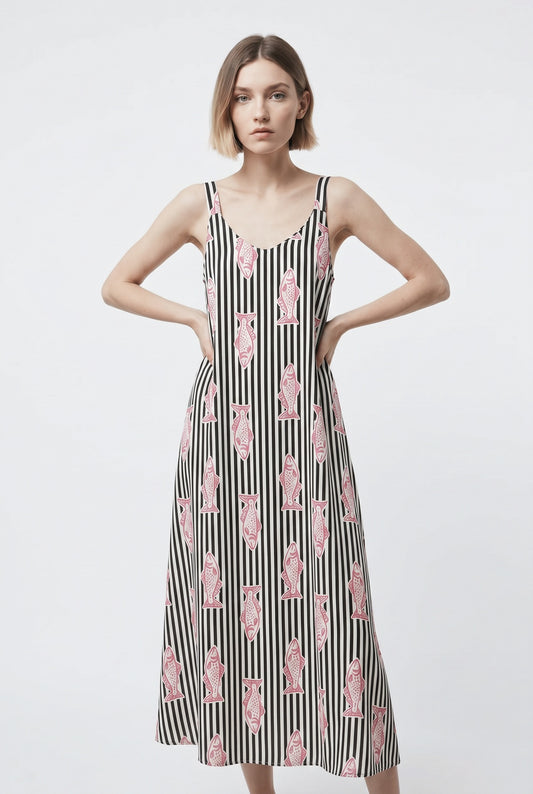 VESTIDO FISH RAYAS-NEGRO