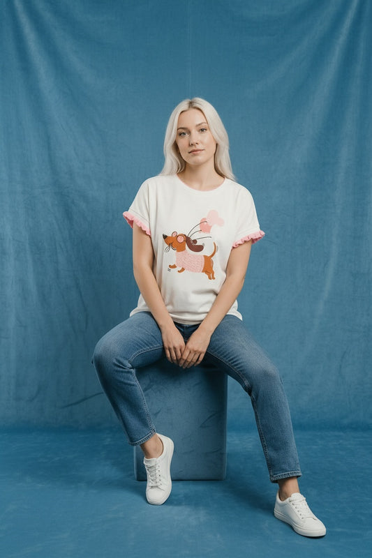 CAMISETA PERRITO GLOBOS-ROSA