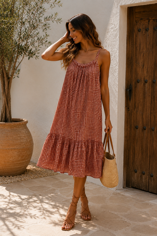 VESTIDO CUADRO VICHY- TEJA