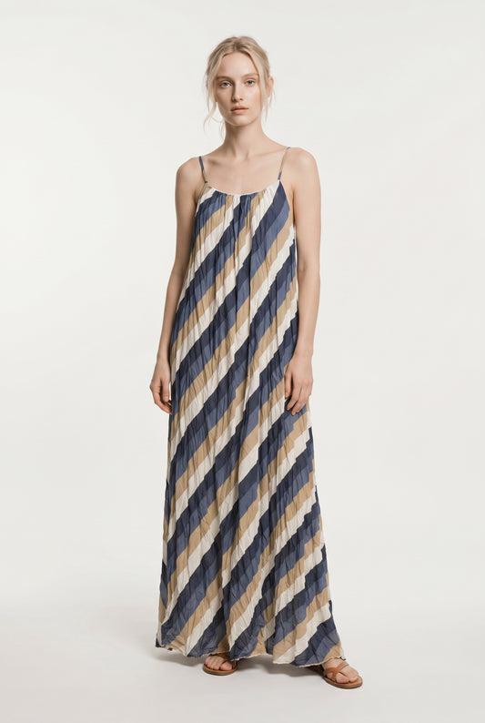 VESTIDO RAYAS LARGO-AZUL