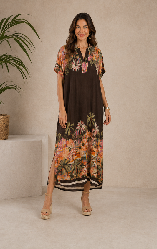 VESTIDO TROPICAL- MARRÓN