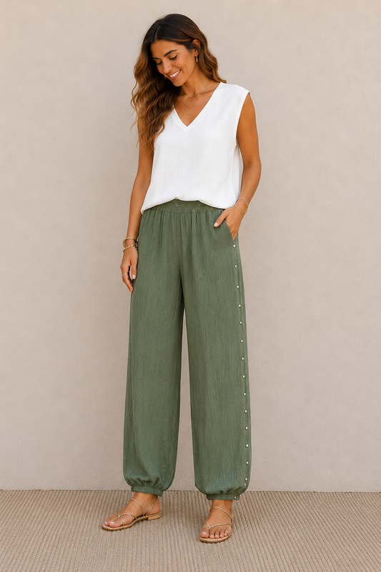 PANTALÓN BAMBULA TACHUELAS-KHAKI