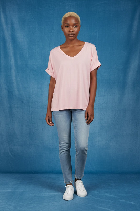 CAMISETA 100% ALGODÓN SMILE-ROSA