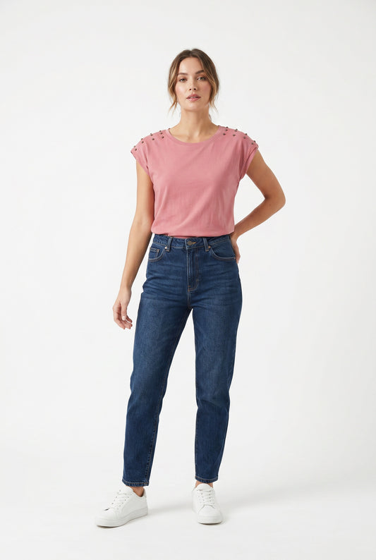 CAMISETA TACHUELAS HOMBRERA-ROSA