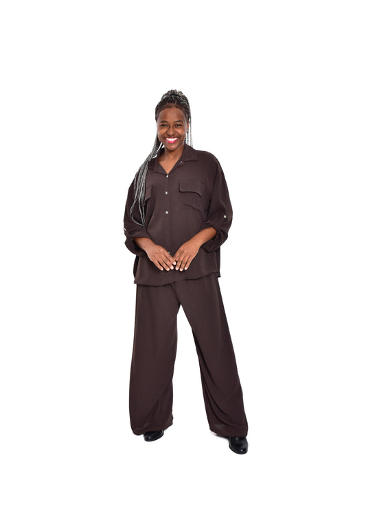 CONJUNTO  BLUSA+ PANTALÓN-MARRÓN