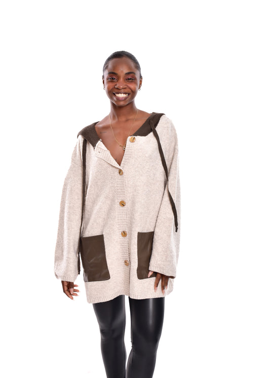 CHAQUETA DE PUNTO BOLSILLOS-BEIGE