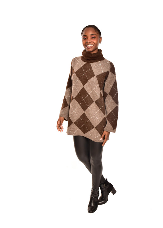 JERSEY CUELLO VUELTO ROMBOS-MARRÓN