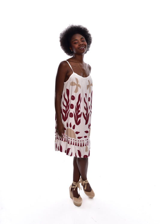 VESTIDO HOJAS-GRANATE