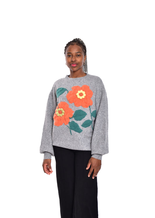 JERSEY STUDIO FLOWERS-GRIS