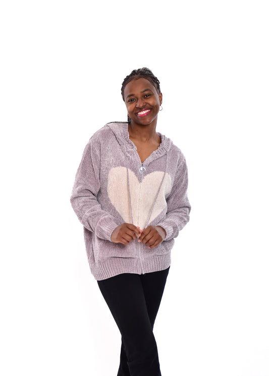 CHAQUETA CHENILLA CORAZÓN-LILA