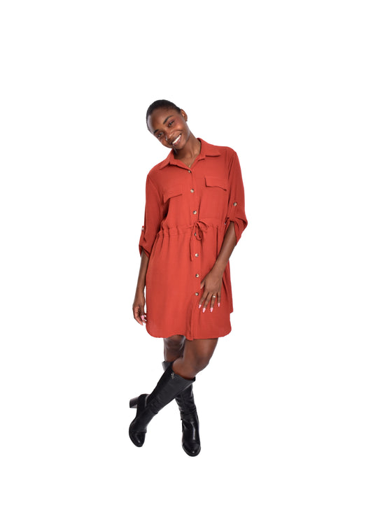 VESTIDO MANGA LARGA-TEJA