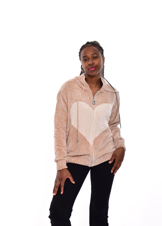 CHAQUETA CHENILLA CORAZÓN-TOSTADO