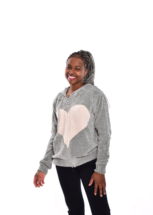 CHAQUETA CHENILLA CORAZÓN-VERDE