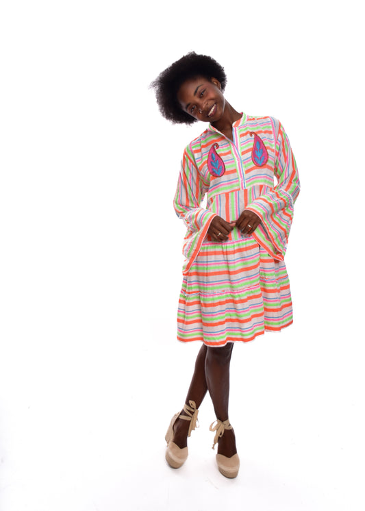 VESTIDO MULTI  FRANJAS-NARANJA