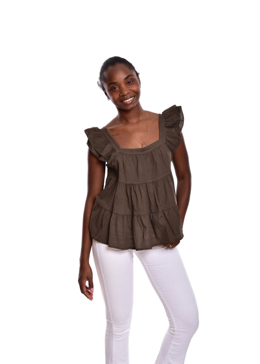 BLUSA VOLANTITOS-MARRÓN