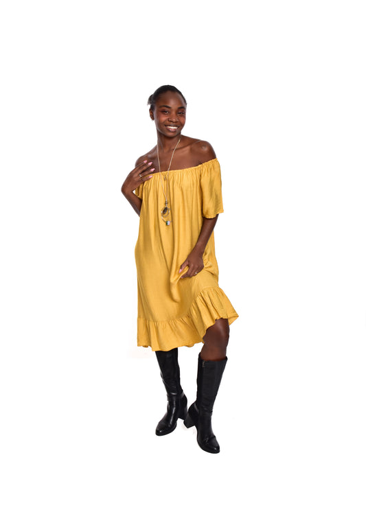 VESTIDO LISO-MOSTAZA