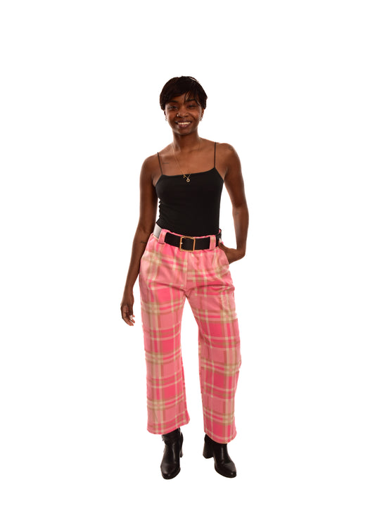 PANTALÓN FUCSIA- CUADROS + CINTURÓN