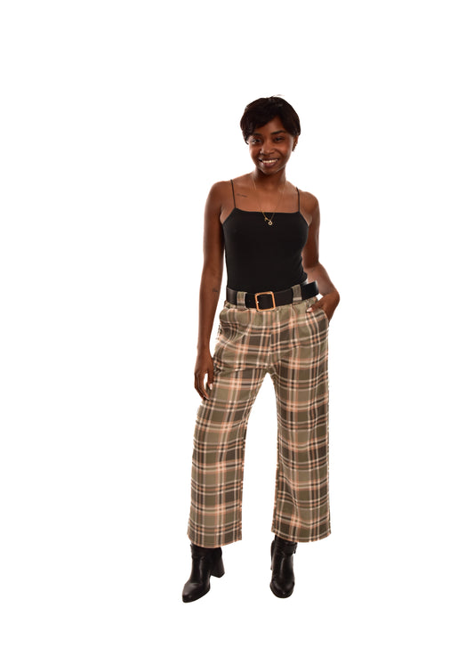 PANTALÓN VERDE- CUADROS + CINTURÓN