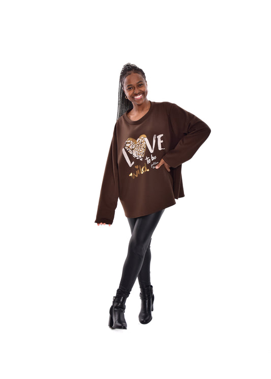 SUDADERA LOVE TO BE-MARRÓN