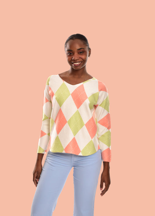 JERSEY ROMBOS-NARANJA Y VERDE