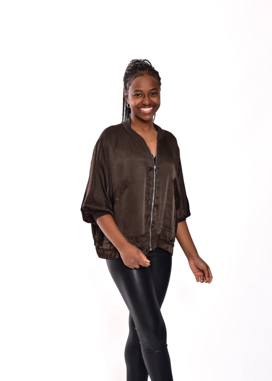 BOMBER SATINADA-MARRÓN