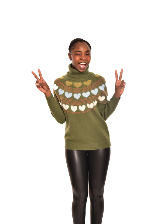 JERSEY CORAZONES CUELLO VUELTO-KHAKI