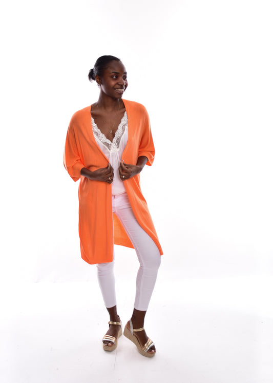 CHAQUETA PUNTO LARGA-NARANJA