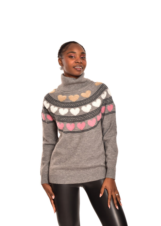 JERSEY CORAZONES CUELLO VUELTO-GRIS