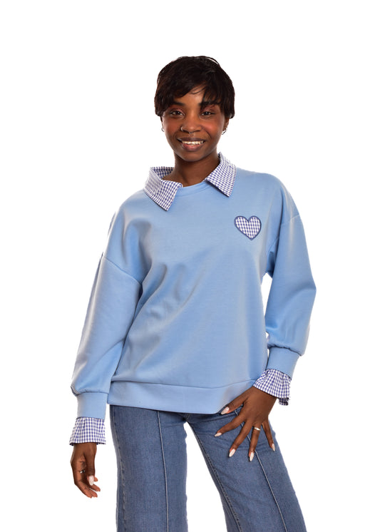 SUDADERA AZUL-LOVE VICHY