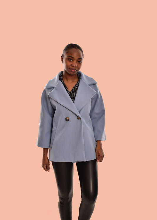 ABRIGO DE PAÑO CORTO-AZUL