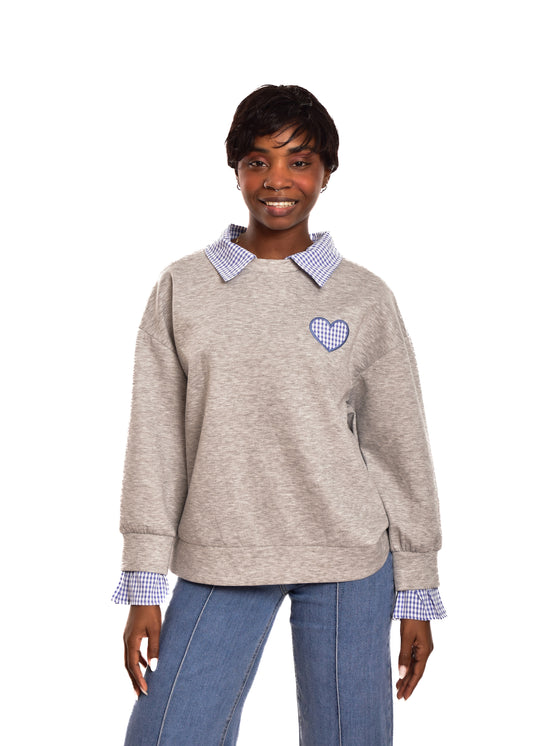 SUDADERA GRIS-LOVE VICHY