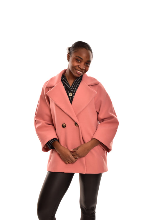 ABRIGO DE PAÑO CORTO-ROSA