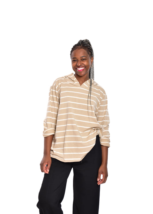 SUDADERA RAYAS CAPUCHA-BEIGE