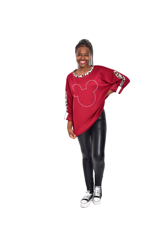 SUDADERA MICKEY ANIMAL PRINT-GRANATE