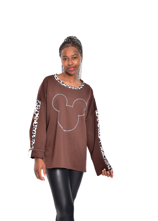 SUDADERA MICKEY ANIMAL PRINT-MARRÓN