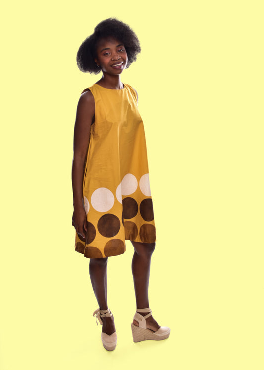 VESTIDO TOPOS-MOSTAZA