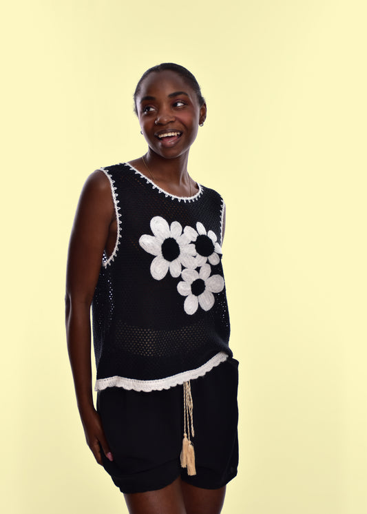 CHALECO FLOWERS-NEGRO