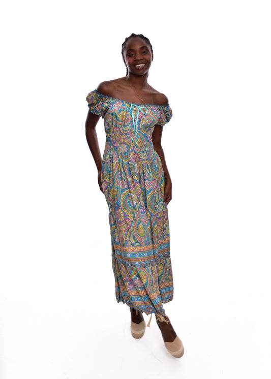 VESTIDO LAZITO-AZUL/MOSTAZA