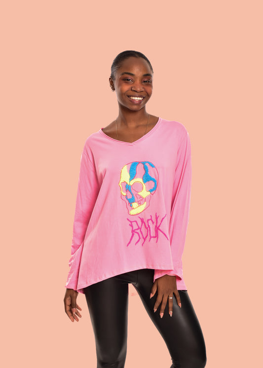 CAMISETA CALAVERA-ROSA