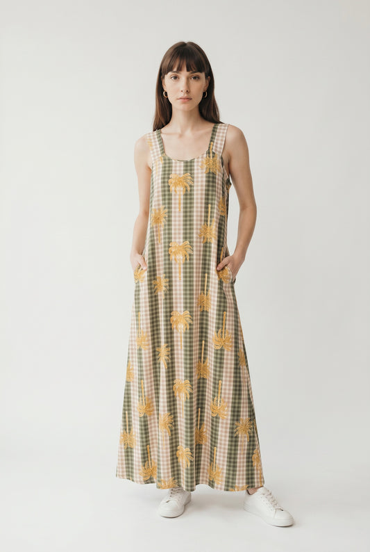 VESTIDO CUADRO VICHY-KHAKI