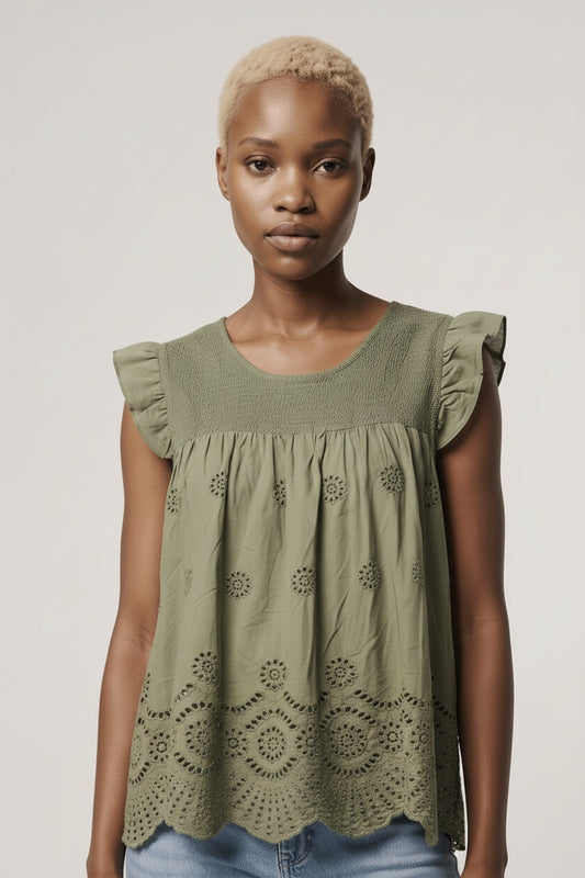 BLUSA TROQUELADA VOLANTITO-KHAKI