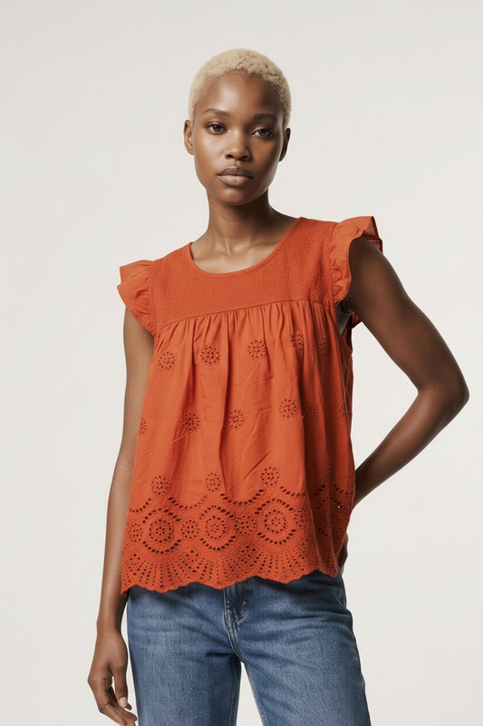 BLUSA TROQUELADA VOLANTITO-TEJA